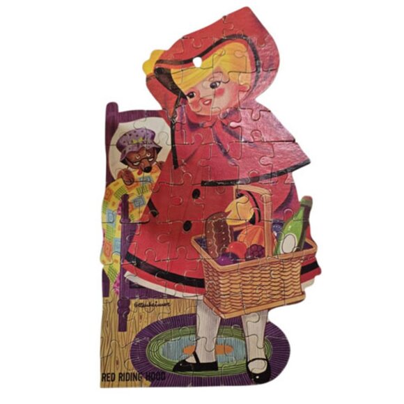 Vintage 1960s HG Gilmar Whitman Canister 4 Puzzles Red Riding Hood Rapunzel Pigs - Picture 4 of 12